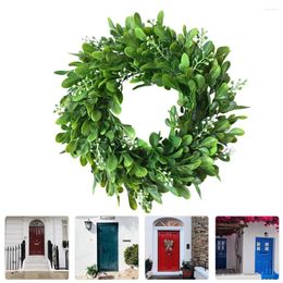 Decorative Flowers Artificial Garland Simulation Green Eucalyptus Wreath Greenery Decor Wedding Flower Boxwood Wall Ornament