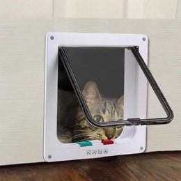Cat Carriers Door 4 Way Lockable Pet Security Flap ABS Plastic S/M/L Animal Small Dog Gate Supplies