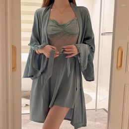 Women's Sleepwear Summer Sexy Ice Silk Lace Suspender Dress Pyjamas Solid Colour Sweet Temptation Thin Sleeveless Home Wear