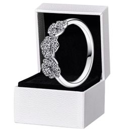 Triple Pansy Flower Ring Women 925 Sterling Silver Wedding Jewellery For CZ diamond Girlfriend Gift Rings with Original Box Set9365681