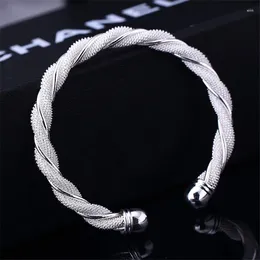 Link Bracelets Fashion Silver Plated Weave Geometric Charm Bracelet &Bangle For Women Girls Elegant Wedding Jewellery E062