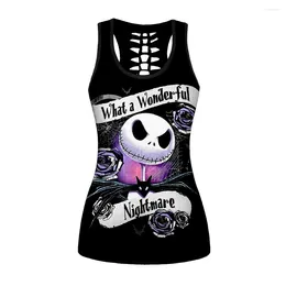 Women's T Shirts Summer Sexy Stitch Jack Prints Hollow Out Vest Elastic Fitness Gym Sport Workout Beach Tank Tops For Women Clothing