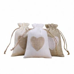 50pcs/lot Heart-shaped Resuable Linen Storage Drawstring Bag Jewelry Gift Packaging Bags Christmas Gift Pouches Custom Logo d6nU#