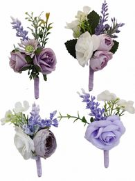 purple Boutniere Wedding Accories Butthole Men Bride Bridesmaid Lavender Artificial Frs Prom Corsage Table Decorati 84TZ#
