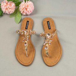 Slippers 2024 New Womens Flip-flops Summer Party Shoes for Female Bling Flower Rhinestones Large Size Flat Heels Outside Ladies H240416