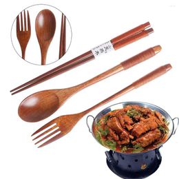 Dinnerware Sets Spoon Fork Chopsticks Portable Tableware Wooden Cutlery Travel Suit Environmental With Cloth Pack Gift