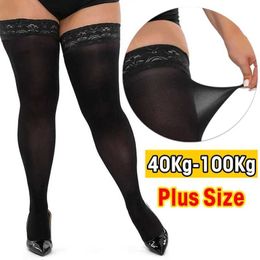 Sexy Socks Sexy Women Stockings Lace Knee Sock Plus Size Sexy Thigh Socks Ultra-thin High Stocking Clear Pantyhose Anti-slip Sock Medias 240416