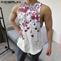 Men's Tank Tops INCERUN Men Flower Printing O-neck Sleeveless Streetwear Casual Vests Summer 2024 Vacation Fashion Clothing S-5XL