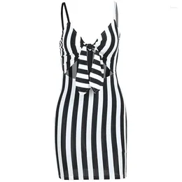 Casual Dresses Cut Out Tie Front Sexy V-Neck Sleeveless Gothic Striped Bodycon Dress For Women Dropship