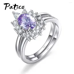 Cluster Rings Style Fashion Women Ring Sets For Weddings/Engagements 925 Sterling Silver Shiny Purple CZ Wholesale