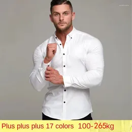 Men's Dress Shirts US 100-265KG Large Size Autumn And Winter Shirt Long Sleeve Free Ironing Solid Colour Casual Formal Work Clothes