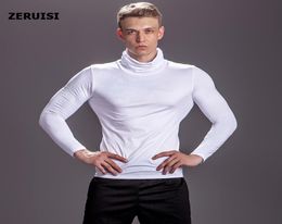 Solid Colour High collar Compression Shirts Men039s Bodybuilding Running TShirts Gyms Fitness Tops Tight Rashgard Tee MX2005091525714