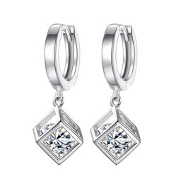 OMHXZJ Whole Jewellery fashion star for Woman gift 925 Love Window Sugar Cube Sterling Silver buckle Hoop Earrings YS1834640367