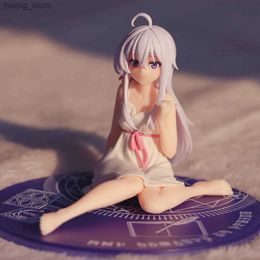 Action Toy Figures Wandering Witch Journey Elaina Picture PVC Pajamas Sitting Position Model Toy Computer Central Control Pendant Y240415