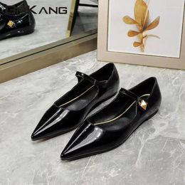 Casual Shoes Autumn Flat Women Patent Leather Pointed Toe Elastic Band Mary Janes Ladies Comfort Runway Party Woman