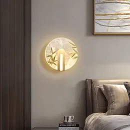 Wall Lamp LED Round Lights Glass Lotus Leaf Bamboo Decor Lighting For Home Bedroom Room Indoor Chinese Style Sconce