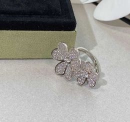 Luxury quality charm opened ring with flower and sparkly diamond in silver plated have stamp box PS3427B