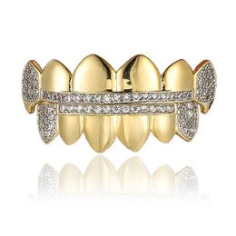 Hip Hop Braces 18k Real Gold Plating Micro Set Diamonds Sharp Teeth Gold Braces Halloween Jewelry