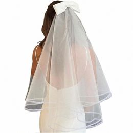 dream White Bow Two Layers Simple Wedding Veils Tulle Short Bridal Veil With Comb Wedding Accories r7pb#