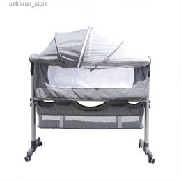 Baby Cribs Baby Bassinet Side Bed Cot Baby Bed Infant Crib with Wheels Mosquito Net and Mattress Height Adjustable Tilting Grey L416