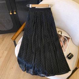 ZJYT Diamonds Long Skirts for Women Summer Fashion Korean Style Elastic Waist Black Party Skirt Casual Aline Faldas White Pink 240416