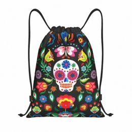 day Of The Dead Sugar Skulls Drawstring Backpack Sports Gym Bag for Women Men La Calavera Catrina Training Sackpack c7w9#