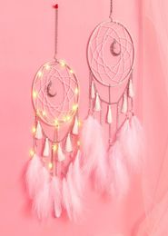 Decorative Objects Figurines LED Lamp Flying Wind Chimes Lighting Dream Catcher Handmade Gifts Dreamcatcher Feather Pendant Roma2862692