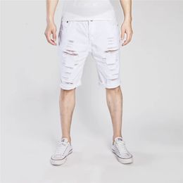 Plus Size S3XL Men Denim Shorts Casual Fashion Vintage Summer Slim Fit Distressed Hole Ripped Elastic 240416