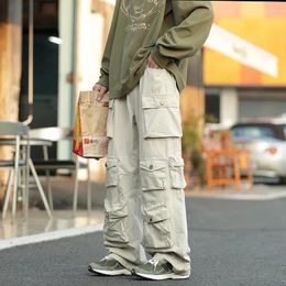 Street White Multi-pocket Overalls Mens Harajuku Style Loose Casual Pants High Street Retro Women's Slacks Trousers 240403