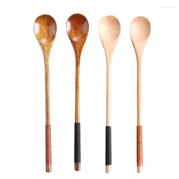 Coffee Scoops 4Pcs/Set Natural Wooden Scoop Mini Long Handle Soup Dessert Honey Spoon Teaspoon Sticks Kitchen Accessories