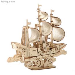 3D Puzzles 3D Sail-Boat Wooden Puzzles Kits Child Assemble Building Blocks Ship Models Jigsaw for Adults Desk DIY Handmade Cruise Bricks Y240415