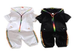 Children Summer Cotton Garment Baby Boys Girls Candycolored Zipper Hoodies Short 2 PcsSet Kids Short Sleeve Twinsets Tracksuit Y5351767