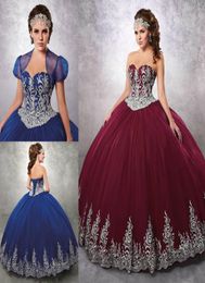 Royal Blue Beaded Ball Gown Quinceanera Dresses Sweetheart Neck Embroidery Prom Gowns With Jacket Tulle Appliqued Sweet 16 Dress8767835