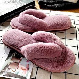 Slippers Plush Thick Velvet Woman Home Indoor Flip Flops Fur Slides Leisure Winter Autumn Slipper Female Comfort Footwear H240416 UAYT