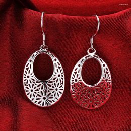 Dangle Earrings Grace 925 Sterling Silver Carved Oval For Women Retro Classic Jewellery Fashion Party Wedding Holiday Gifts