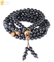 CSJA Obsidian Bracelet Long Black 6mm Round Natural Stone Multilayer Buddha Beads Bracelets Chinese Knot Reiki Prayer Jewellery Elas9975858