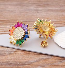 Stud Fashion Luxury Sun Flower Earrings For Women Rainbow Copper Zircon Lucky Jewelry Accessories Party Wedding GiftStudStudStud7191125