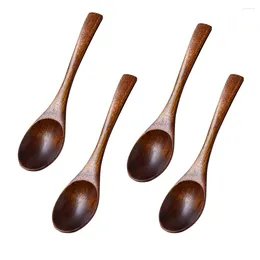 Spoons 4PCS Oval Head Design Wooden Kids Soup Natural Wood Rice Serving Tableware Flatware Set