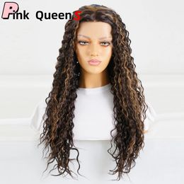 13X4 Lace front wig Piano color synthetic natural long curly hair Hand crochet Factory price hairpiece cosplay girl wigs Korean high temperatur