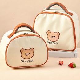 lunch Bag Leather Bear Kids Large Capacity Bento Pouch For Children Thermal Insulated Cooler With Tablee Cup Tote Picnic Box R1aT#