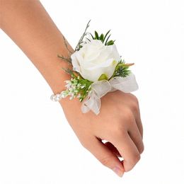 wedding Boutniere Rose Pearl Breast Fr Wrist Fr Wedding Bracelet for Bridesmaid Wrist Corsage Bridesmaid Sisters Q3iu#