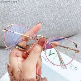 Sunglasses Ladies Cat Eye Anti-Blue Light Glasses for Women Cute Cat Ears Frame Eye Protection Ultra Light Eyeglasses Computer Goggles Y240416