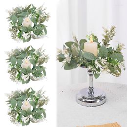 Decorative Flowers Artificial Greenery Wreath Candlestick Base Garland Wedding Party Christams Home Table Centrepiece Decor Fake Flower