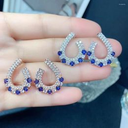 Dangle Earrings Fashion Sapphire For Office Woman 3mm Total 0.8ct Natural Blue 925 Silver Allergy Free Gold Plating