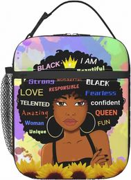 lunch Bag Women African Kids Lunch Box Small Cooler Bag Black Girl Insulated Lunchbox Cute Lunch Tote for Teen Girls Teacher d1bt#