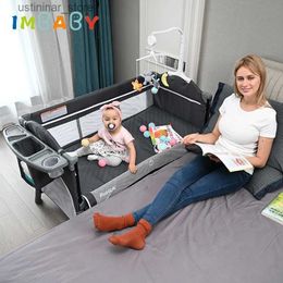 Baby Cribs IMBABY Baby Bed Portable Baby Cribs with Diaper Table Baby Nest Double Decker Baby Sleep Cradle Multifunctional Playpen Crib L416