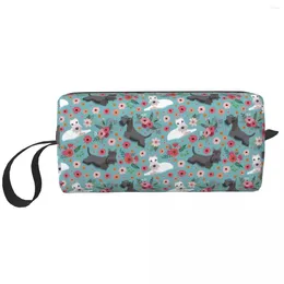 Storage Bags Kawaii Scottish Terrier Flower Travel Toiletry Bag Women Pet Scottie Dog Makeup Cosmetic Beauty Dopp Kit