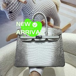 Designer Himalaya Crocodile Handbag Tote Bags Imported Skin White Platinum Bag Bk25 Womens Bag Light Luxury Handsewn Womens Handbag 25 Inches WN-VAUK