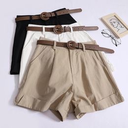 Women's Shorts Casual Retro British Khaki For Summer 2024 A Line Wide Leg Short Pants With Belt High Waist Pockets