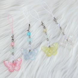 Keychains Butterflies Tassels Phone Lanyard Female Acrylic Beaded Pendant Accessories Package Decoration Keychain